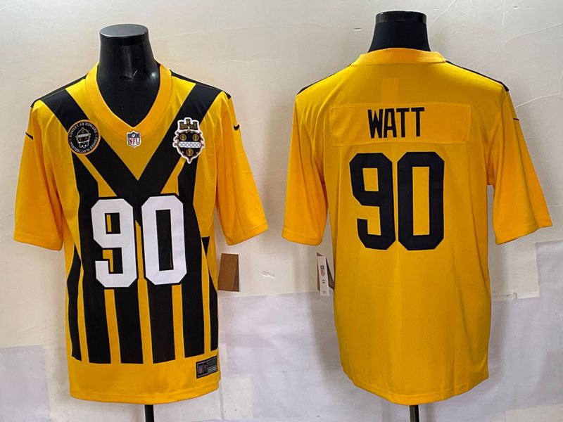 Men 2025 Pittsburgh Steelers #90 Watt Yellow Retro Nike Limited NFL Jersey style 05->milwaukee brewers->MLB Jersey